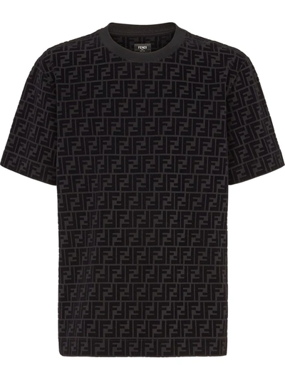 Fendi Cotton T-shirt With All-over Printed Ff Motif In Black