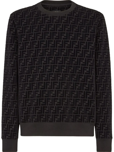 Shop Fendi Ff-pattern Crew-neck Sweatshirt In Black