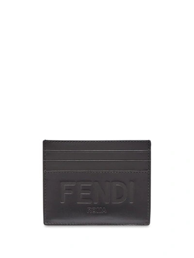 Shop Fendi Debossed Logo Cardholder In Black