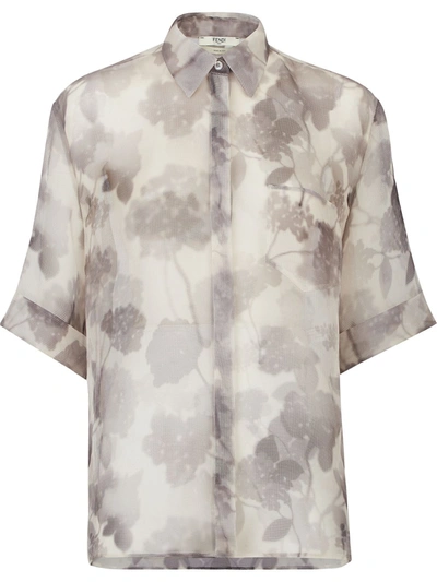Shop Fendi Floral Print Short-sleeve Shirt In Grey