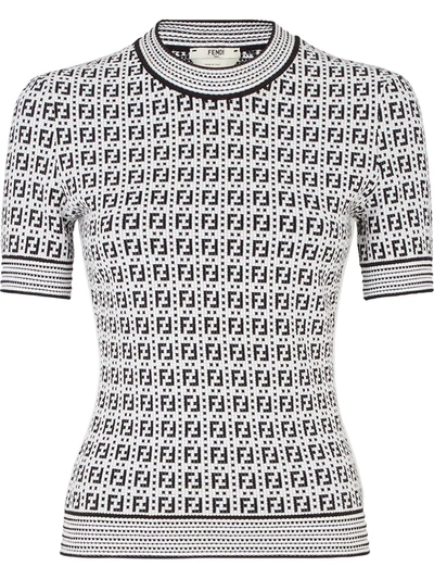 Shop Fendi Ff Pattern Woven Top In White