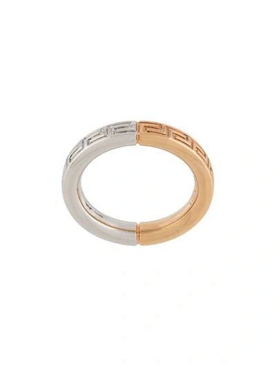 Shop Versace Meander Engraved Ring In Gold