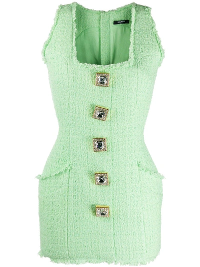 Shop Balmain Women's Green Cotton Dress