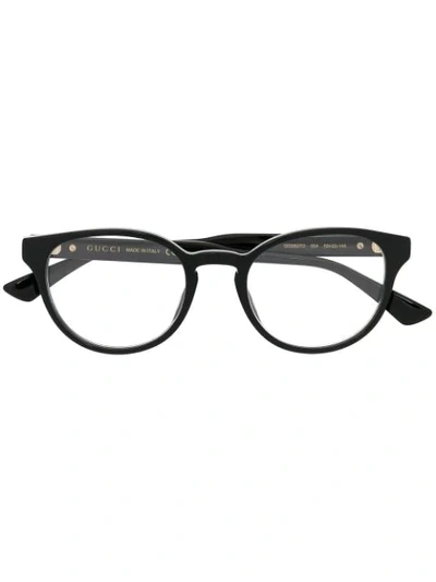 Shop Gucci Round-frame Logo Glasses In Black
