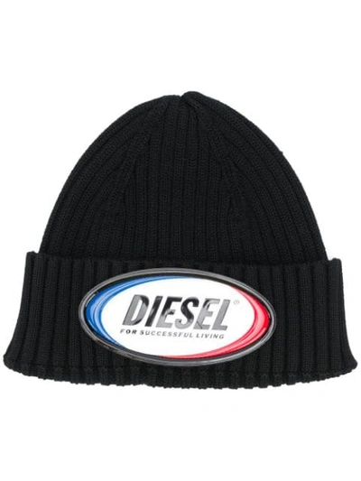 Shop Diesel Logo Patch Beanie In Black