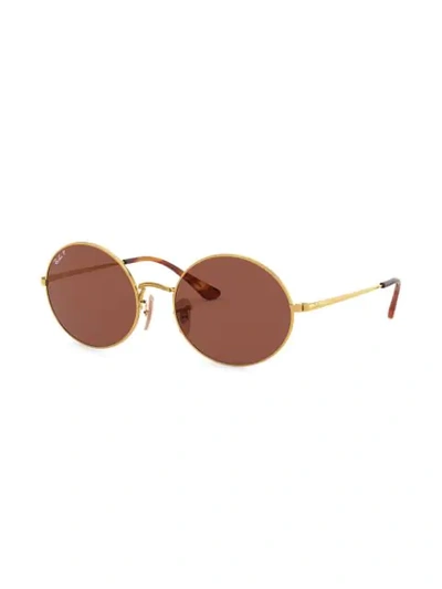 Shop Ray Ban Oval 1970 Sunglasses In Gold