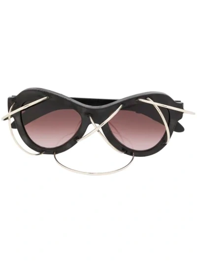 Shop Kuboraum Y2 Wire Detail Sunglasses In Black