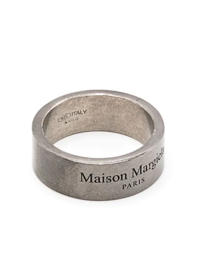 Shop Maison Margiela Distressed-effect Logo-engraved Ring In Grey
