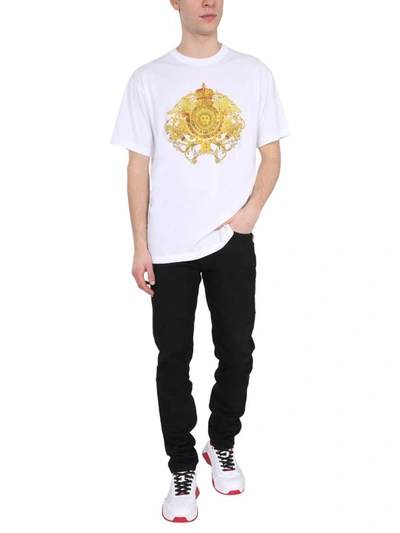 Shop Versace Jeans Couture Printed T-shirt With Rhinestones In White