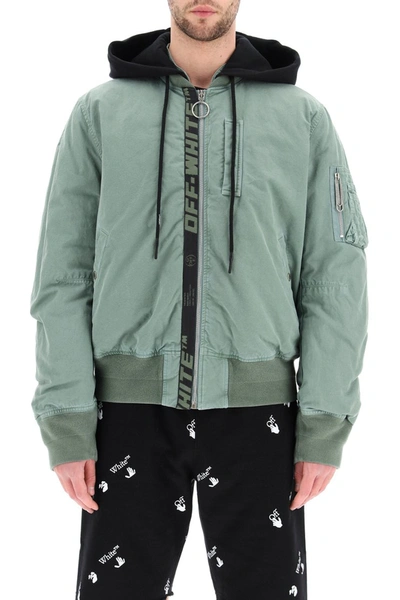 Shop Off-white Vintage Bomber Jacket With Logo Band In Green Black