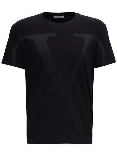 Shop Valentino Jersey T-shirt With Logo Print In Black
