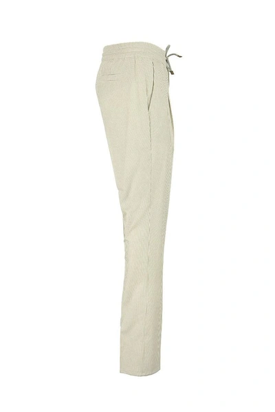 Shop Brunello Cucinelli Comfort Cotton Striped Textured Fabric Leisure Fit Trousers With Drawstring And P In Light Brown