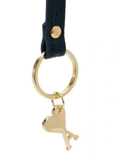 Shop Ami Alexandre Mattiussi Leather Strap Keychain In Blue