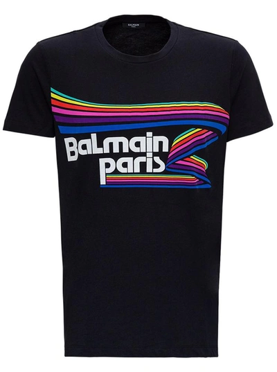 Shop Balmain Jersey T-shirt With Logo Print In Multicolor