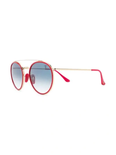 Shop Ray Ban X Scuderia Ferrari Round Aviator Sunglasses In Gold