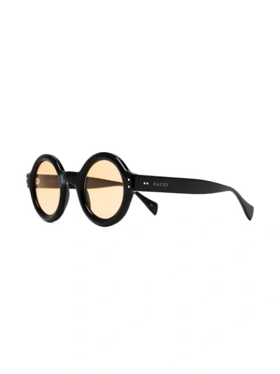 Shop Gucci Round-frame Logo Sunglasses In Black