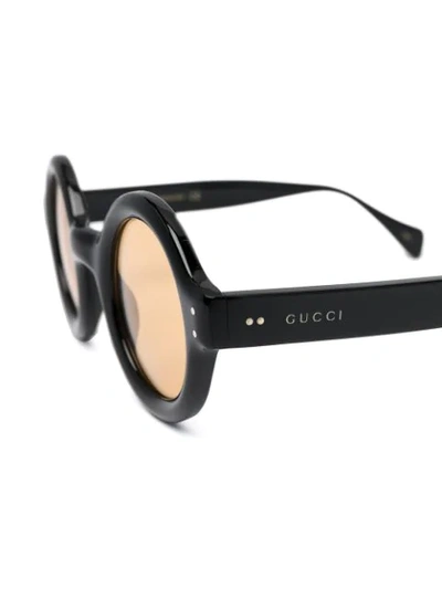 Shop Gucci Round-frame Logo Sunglasses In Black