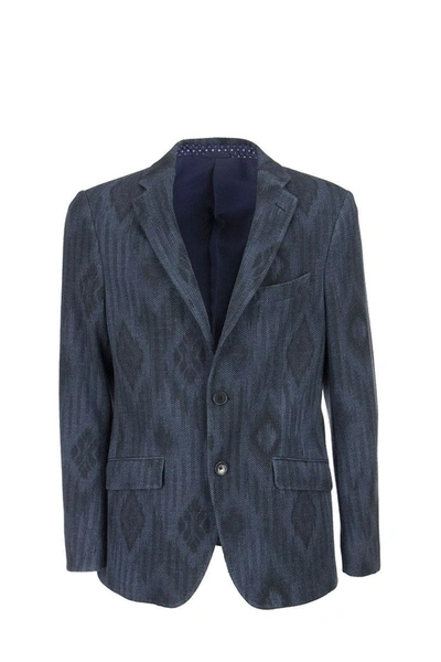 Shop Etro Geometric Pattern Jersey Jacket In Navy Blue