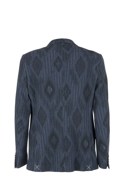 Shop Etro Geometric Pattern Jersey Jacket In Navy Blue