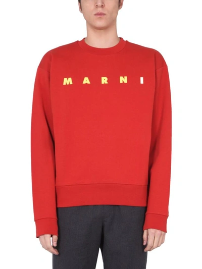 Shop Marni Crew Neck Sweatshirt In Red