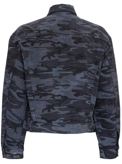 Shop Balenciaga Gray Camouflage Denim Jacket In Black