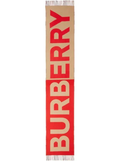 Shop Burberry Reversible Logo Cashmere Scarf In Red