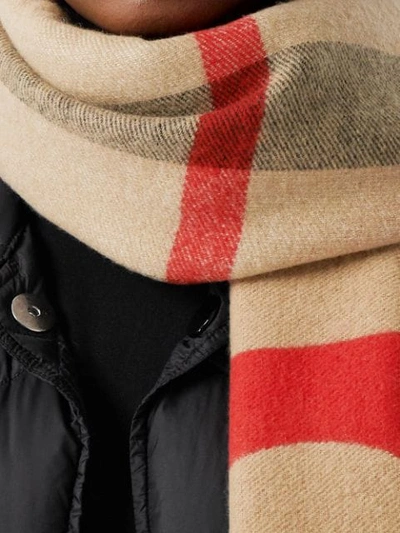 Shop Burberry Reversible Logo Cashmere Scarf In Red