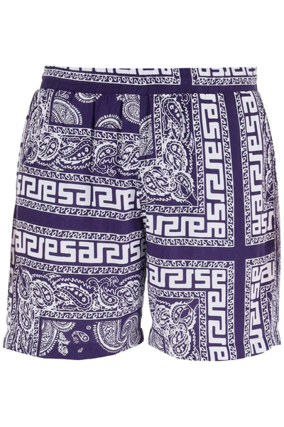Aries Purple Bandana Print Bermuda Shorts In Blue