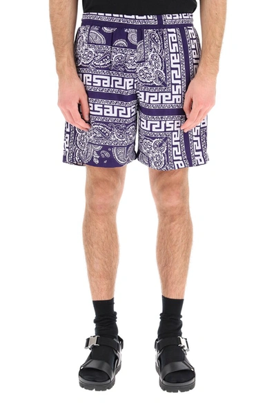 Aries Purple Bandana Print Bermuda Shorts In Blue
