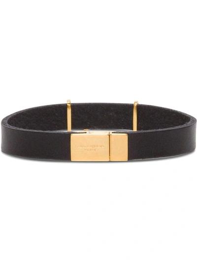 Shop Saint Laurent Leather Bracelet With Logoed Buckle In Black