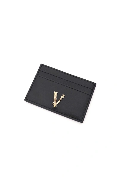 Shop Versace Virtus Leather Card Holder In Nero Oro