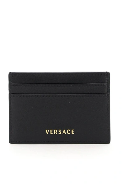 Shop Versace Virtus Leather Card Holder In Nero Oro