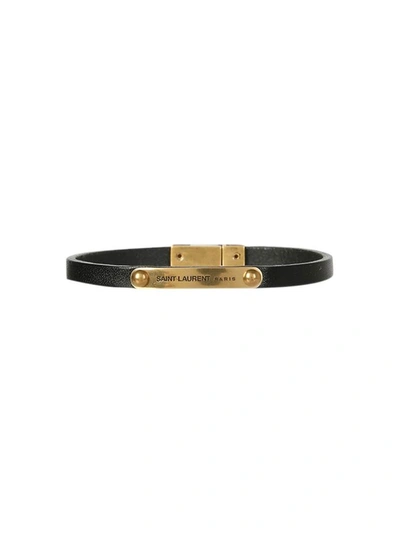 Saint Laurent Engraved Logo Plaque Bracelet In Black