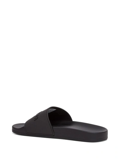 Shop Balenciaga Rubber Slide Sandals With Logo In Black