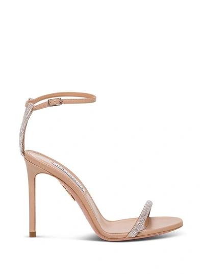 Shop Aquazzura Moon Crystal Leather Sandals In Beige