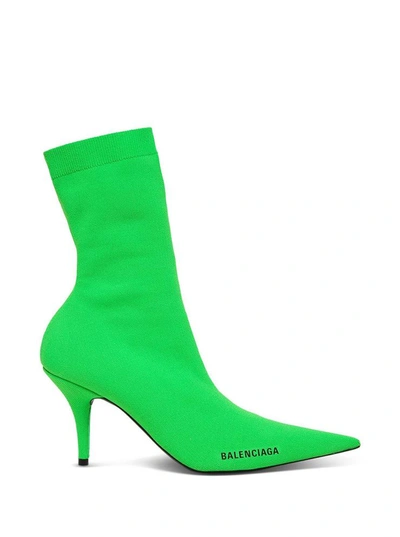 Shop Balenciaga Knife Ankle Boots With Logo In Green