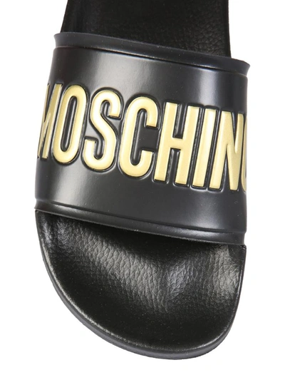 Shop Moschino Slide Sandals With Logo In Black