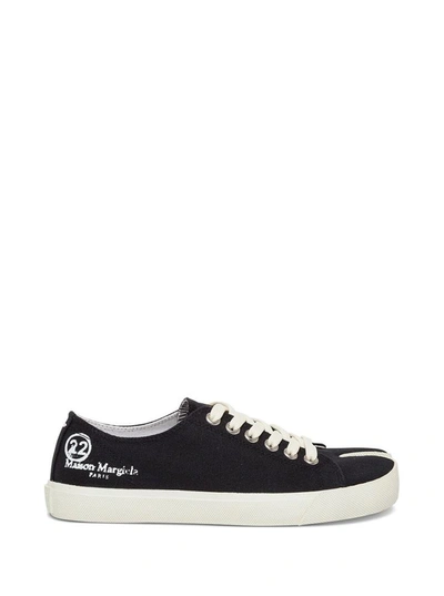 Shop Maison Margiela Tabi Canvas Sneakers With Logo In Black