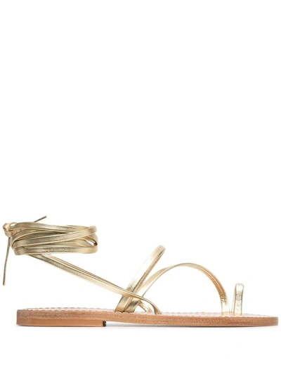 Shop Kjacques Laminated Gold Leather Sandals In Metallic