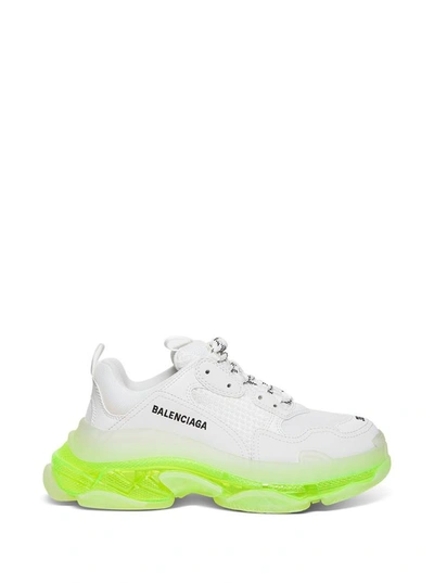 Shop Balenciaga Triple S Clear Sole Sneakers In Double Foam And Mesh In White And Neon Yellow