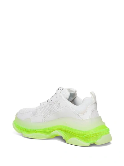 Shop Balenciaga Triple S Clear Sole Sneakers In Double Foam And Mesh In White And Neon Yellow