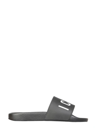 Shop Dsquared2 Icon Print Slide Sandals In Black