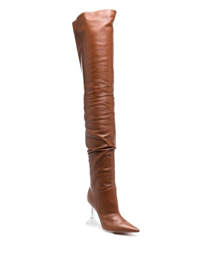 Shop Amina Muaddi Boots Leather Brown