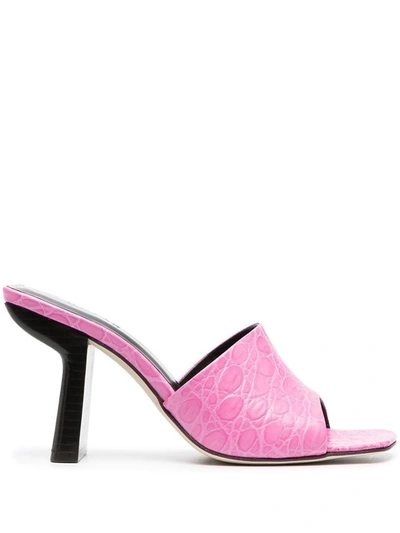 Shop By Far Pink Leather Mules In Fuxia