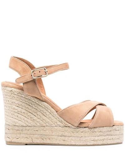Castaã±er Blaudell Wedge Straw Shoes In Brown
