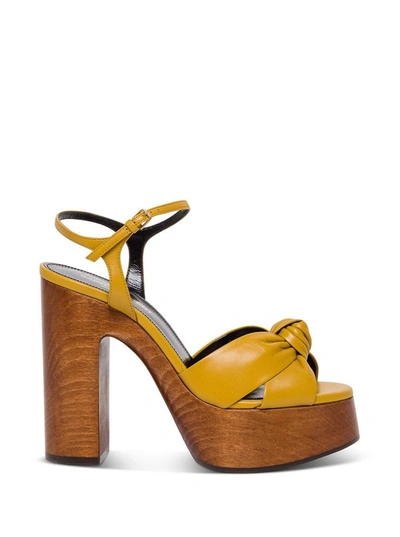 Shop Saint Laurent Bianca Leather And Wood Sandals In Brown