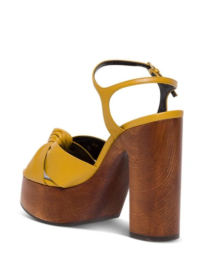 Shop Saint Laurent Bianca Leather And Wood Sandals In Brown
