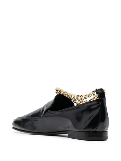 Shop By Far Shiny Leather Loafers With Chain Detail In Black