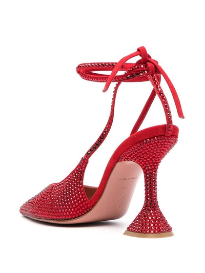 Amina Muaddi Crystal Lace-up Sling-back Pump Red Siam In Red