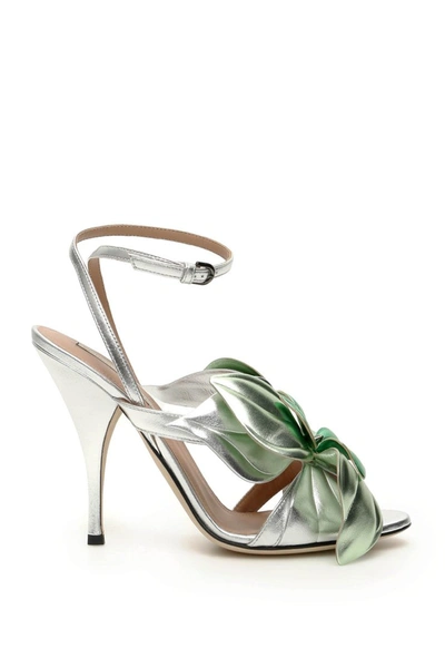 Shop Marco De Vincenzo Laminated Leather Sandals With Flower In Silver